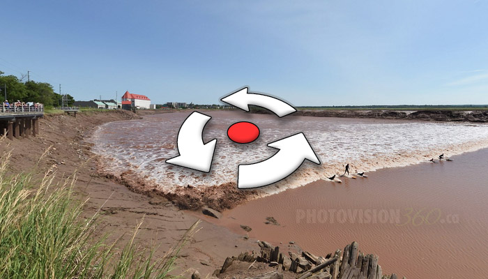 Static image of tidal bore + 5 surfers